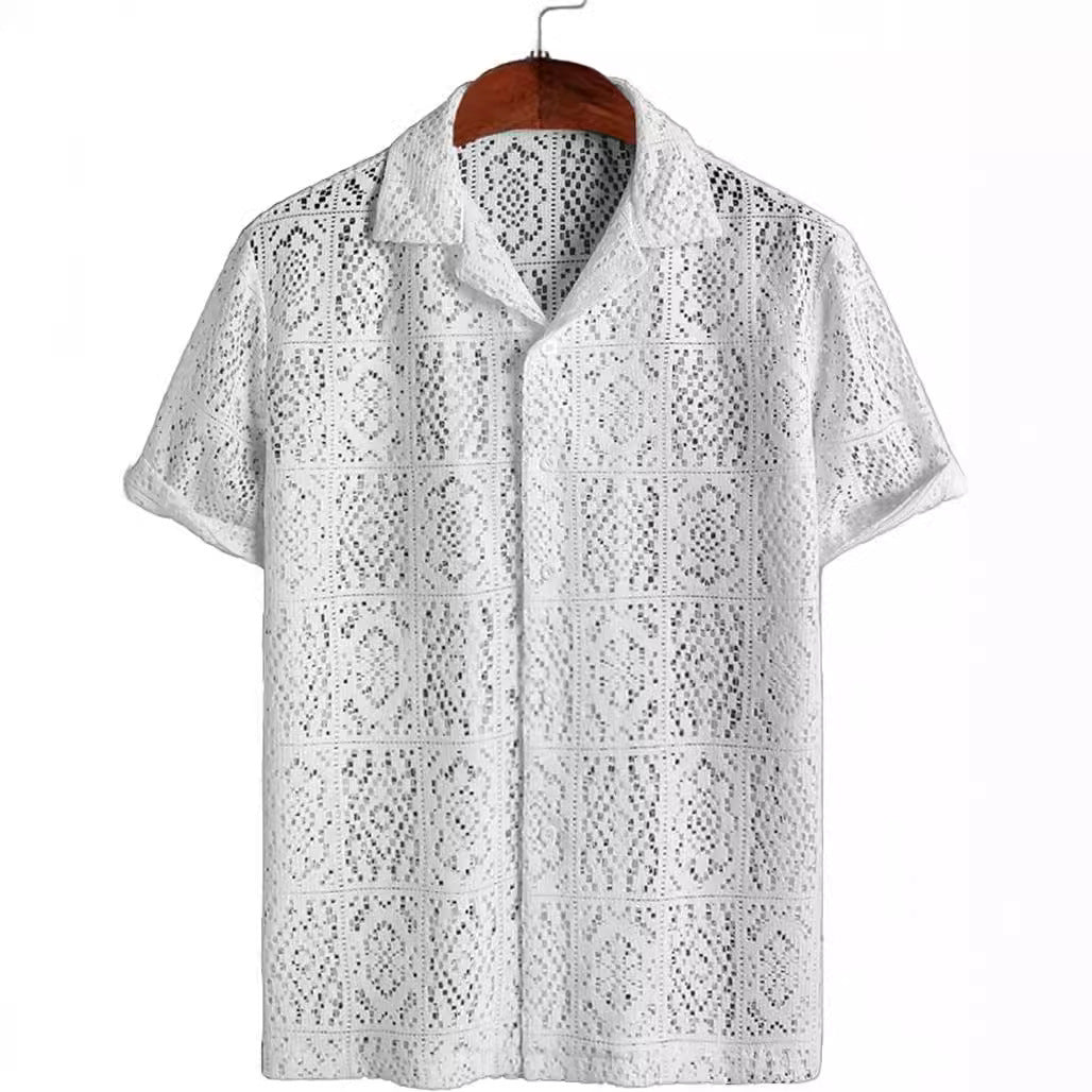 Cross Border Mesh Hollow Out Shirt - White / S
