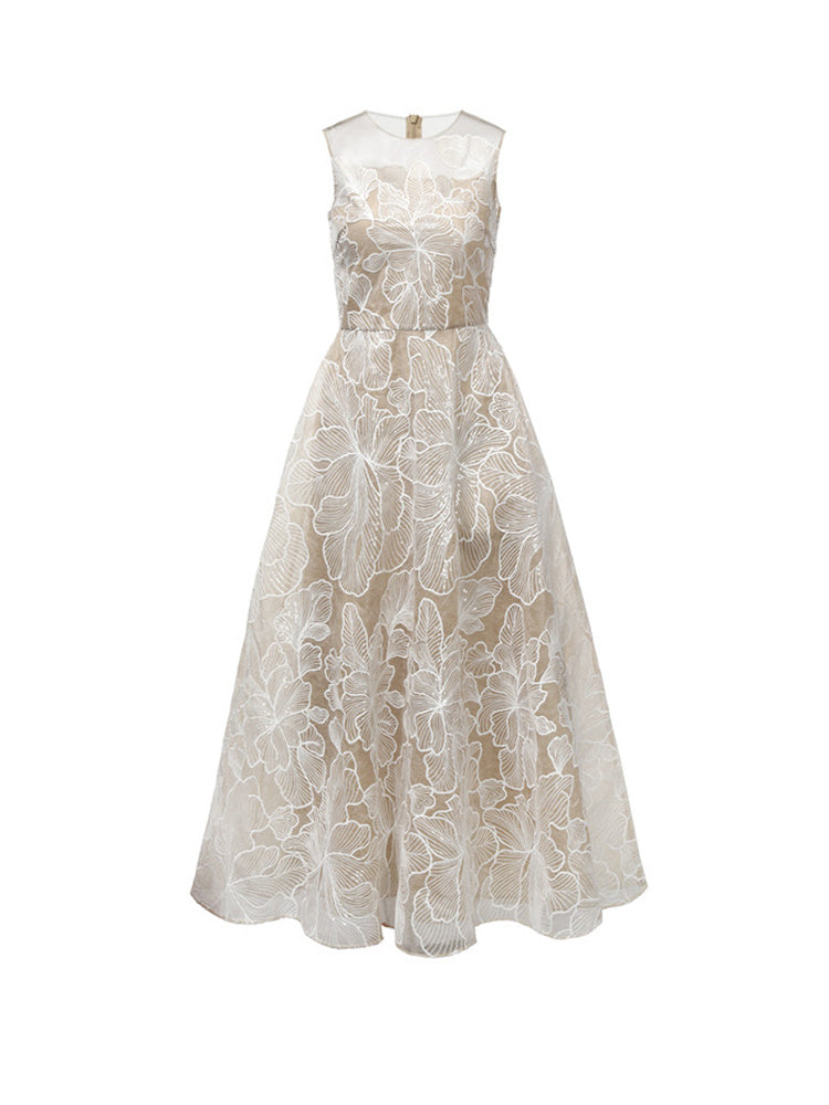 Mesh Ladies Handmade Lace Dress Sleeveless - White / XS