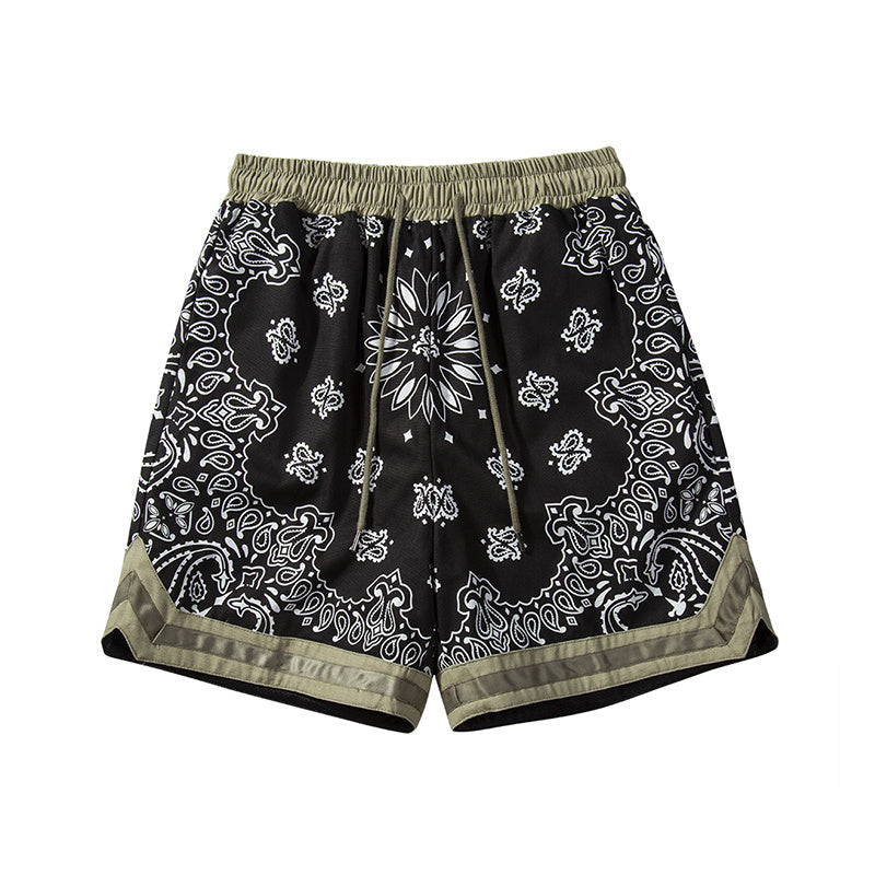 Splicing Hanging Crotch Military Cloth Hip-hop Men’s Shorts - Dark green / M