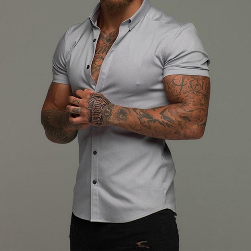 Muscle Men’s Fitness Shirt Short Sleeve - Light Gray / M