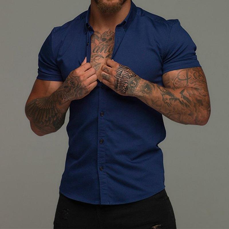 Muscle Men’s Fitness Shirt Short Sleeve - Navy Blue / M