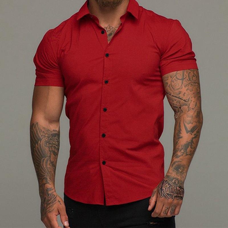 Muscle Men’s Fitness Shirt Short Sleeve - Purplish Red / M