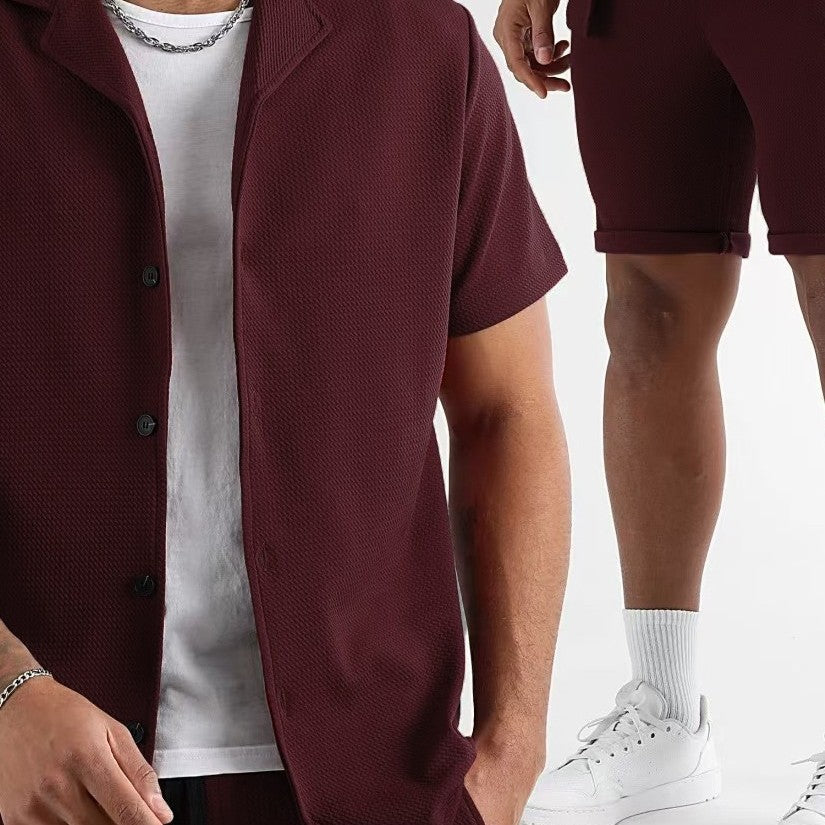 Daily Casual Short Sleeve Cardigan Shirt Men’s Suit Solid Color Summer