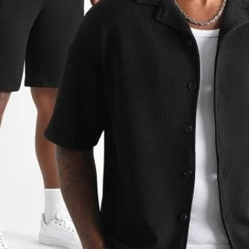 Daily Casual Short Sleeve Cardigan Shirt Men’s Suit Solid Color Summer