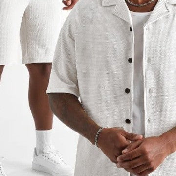 Daily Casual Short Sleeve Cardigan Shirt Men’s Suit Solid Color Summer