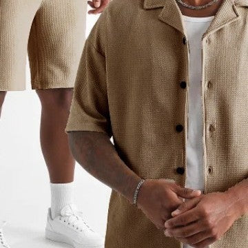 Daily Casual Short Sleeve Cardigan Shirt Men’s Suit Solid Color Summer