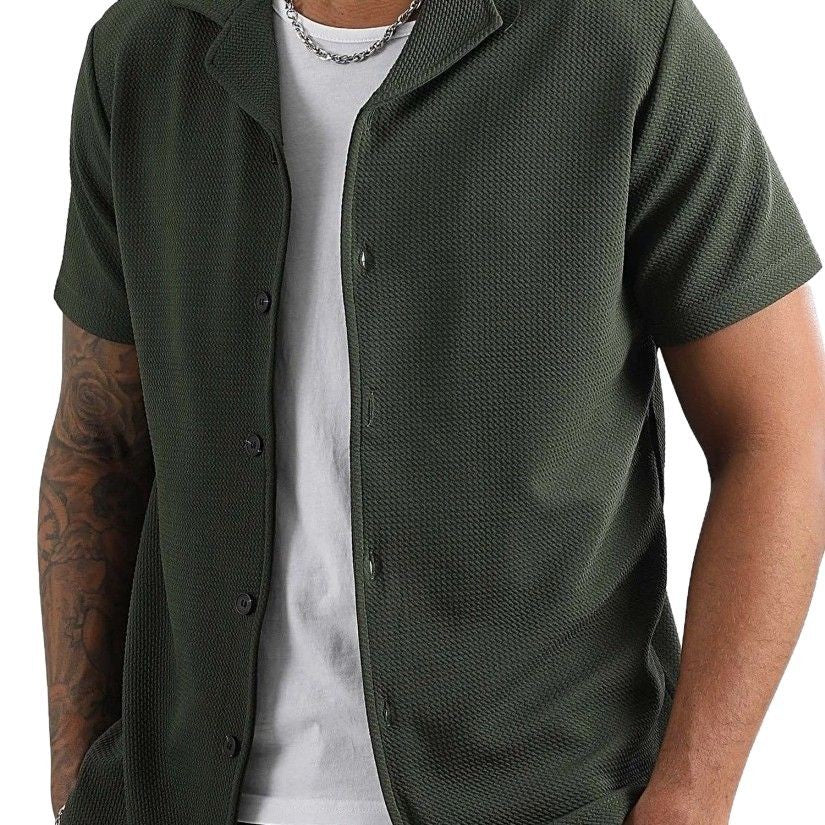 Daily Casual Short Sleeve Cardigan Shirt Men’s Suit Solid Color Summer