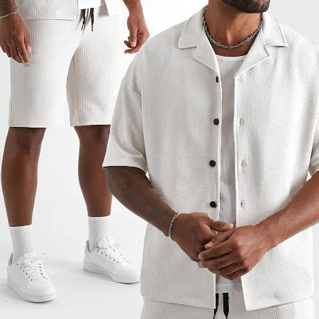 Daily Casual Short Sleeve Cardigan Shirt Men’s Suit Solid Color Summer - White / S