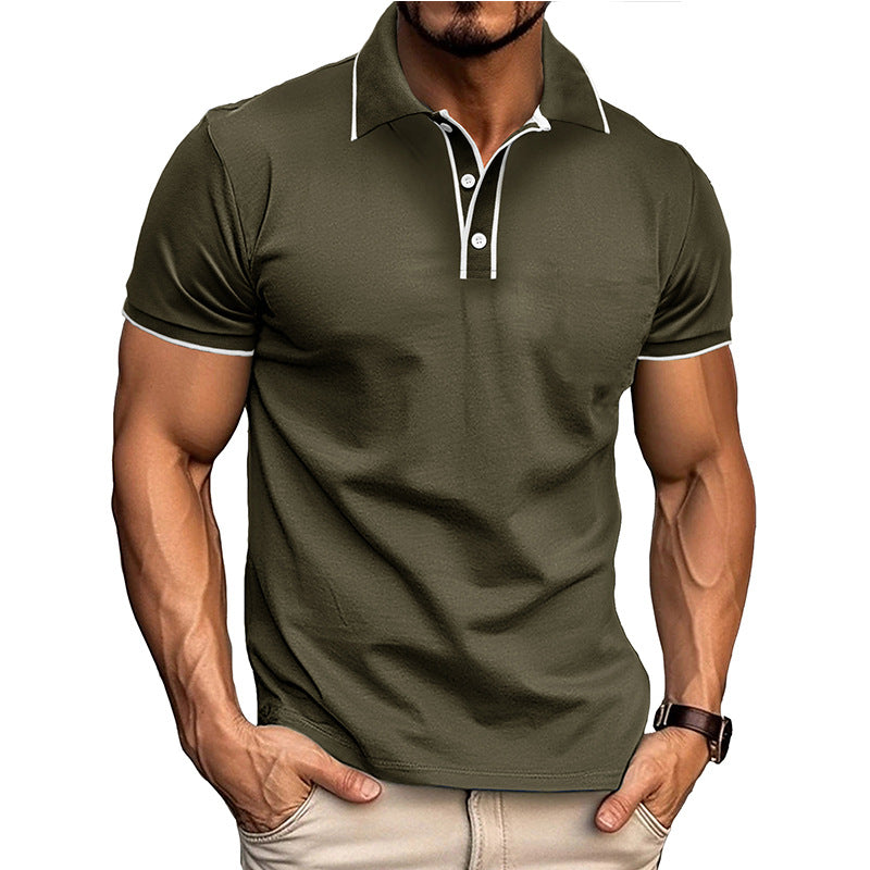 European And American Style Men’s Clothing Short Sleeve Lapel Jacquard - Army Green / S