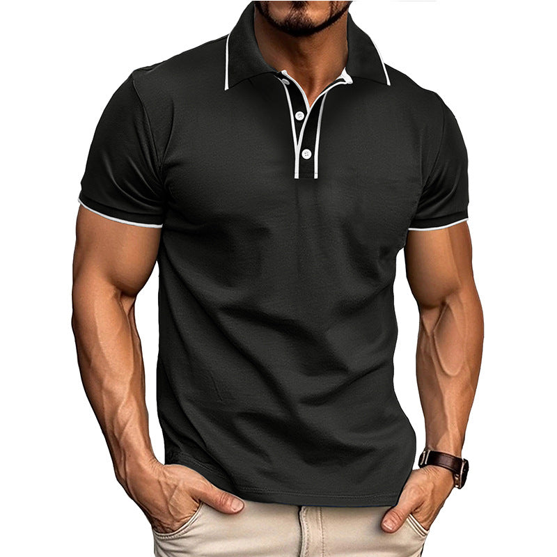 European And American Style Men’s Clothing Short Sleeve Lapel Jacquard - Black / S