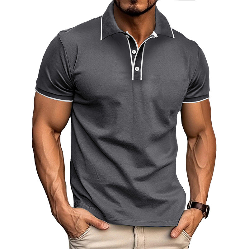 European And American Style Men’s Clothing Short Sleeve Lapel Jacquard - Dark Gray / S