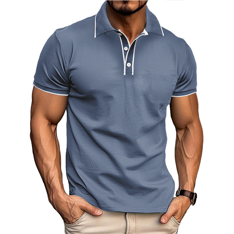 European And American Style Men’s Clothing Short Sleeve Lapel Jacquard - Denim Blue / S