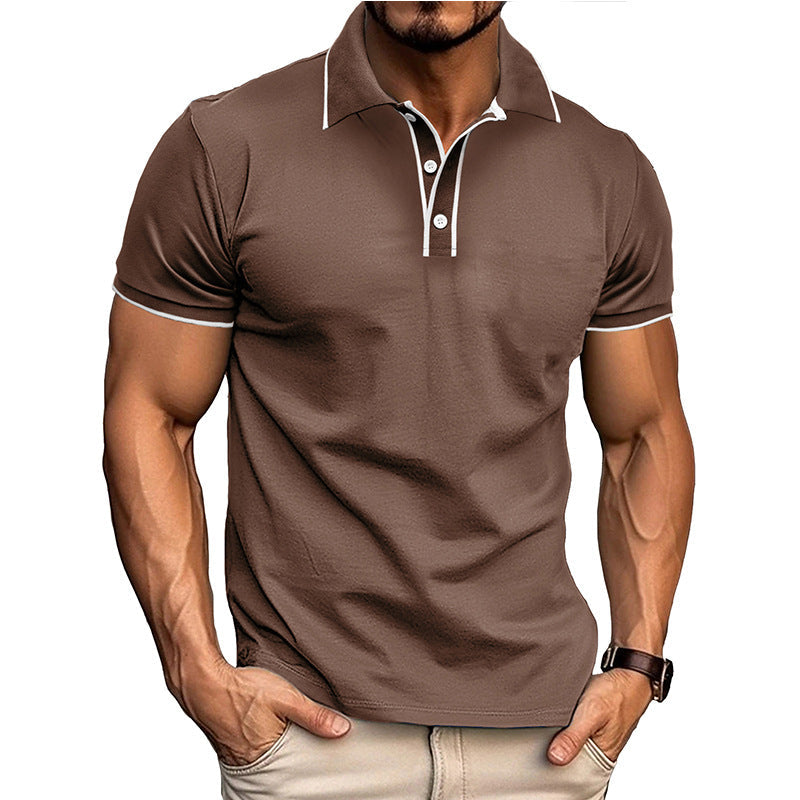 European And American Style Men’s Clothing Short Sleeve Lapel Jacquard - Khaki / S