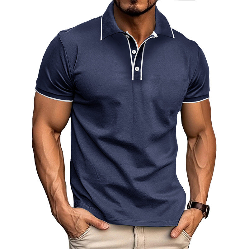 European And American Style Men’s Clothing Short Sleeve Lapel Jacquard - Sapphire Blue / S