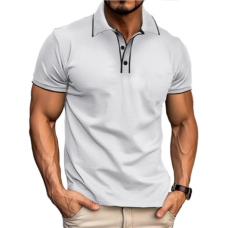 European And American Style Men’s Clothing Short Sleeve Lapel Jacquard - White / S