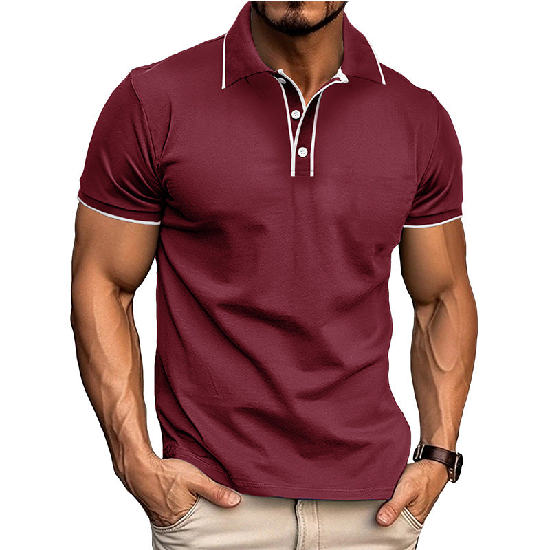 European And American Style Men’s Clothing Short Sleeve Lapel Jacquard - Wine Red / S
