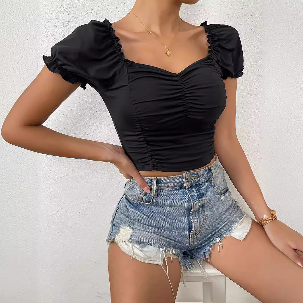 European And American Women’s SpringSummer New V-neck Short Sleeve Loose Top