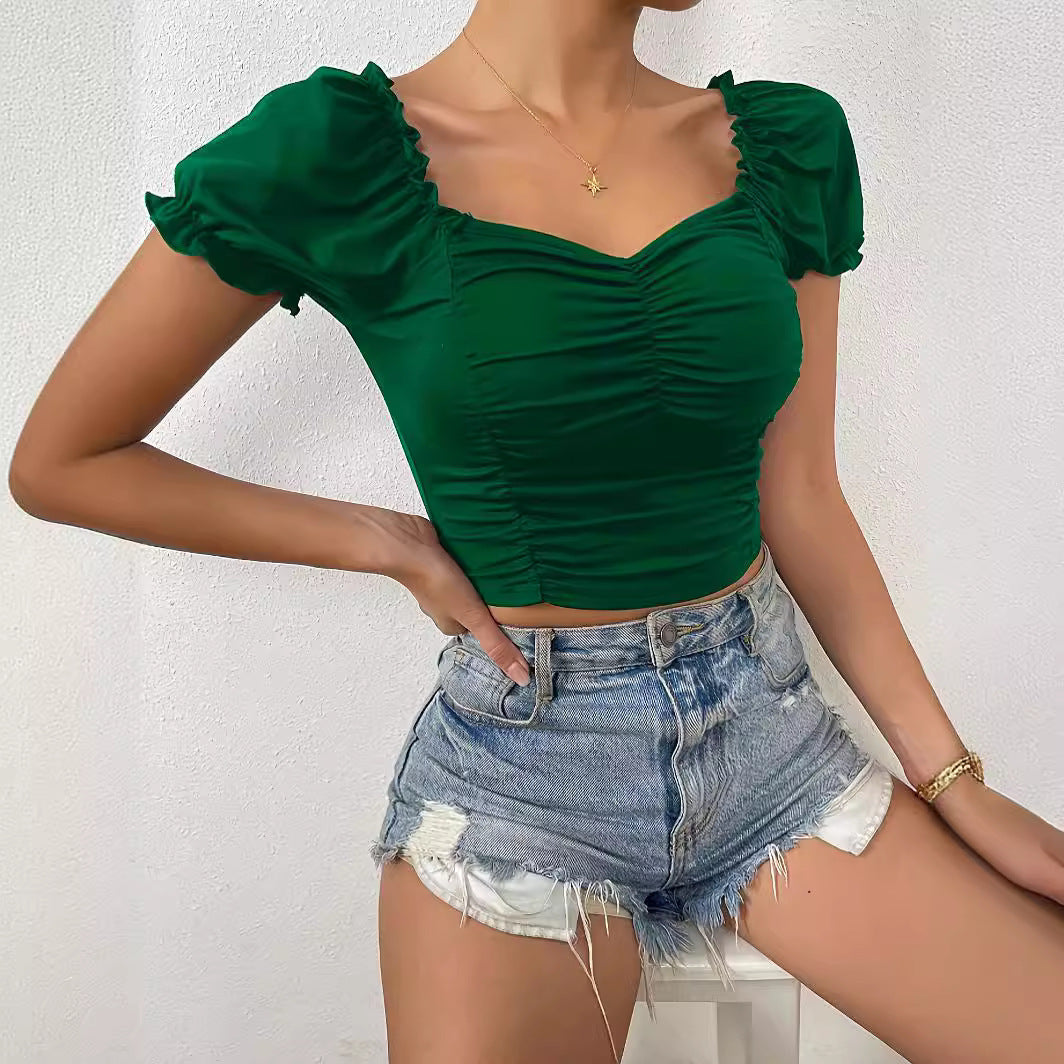 European And American Women’s SpringSummer New V-neck Short Sleeve Loose Top - Green / S