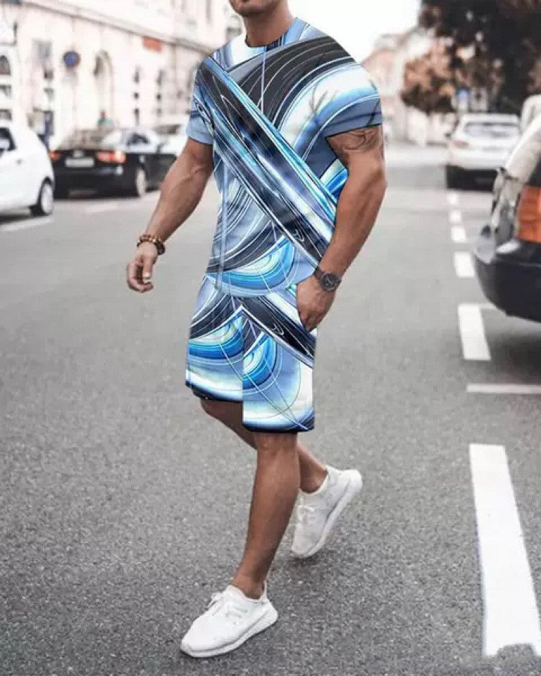 Fashion Simple Men’s Loose 3D Short Sleeve Suit - Blue / S