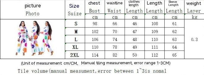 Women’s Fashion Casual Digital Printed Flowers Blouse And Pants