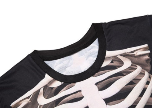 Skeleton T-shirt Skeletal bone short-sleeved personality pattern clothes 3D round neck half sleeve male horror spoof