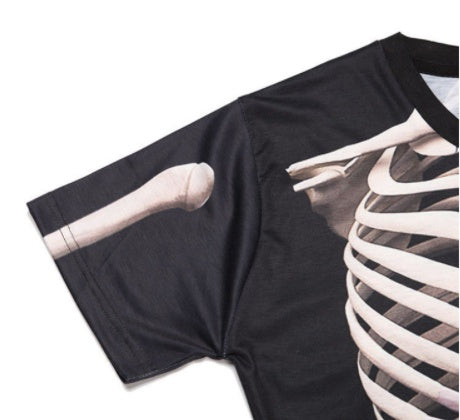 Skeleton T-shirt Skeletal bone short-sleeved personality pattern clothes 3D round neck half sleeve male horror spoof