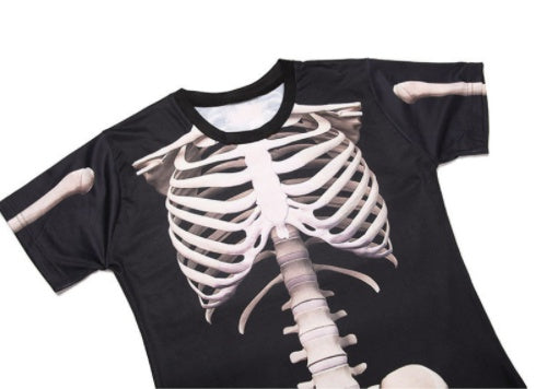 Skeleton T-shirt Skeletal bone short-sleeved personality pattern clothes 3D round neck half sleeve male horror spoof