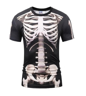 Skeleton T-shirt Skeletal bone short-sleeved personality pattern clothes 3D round neck half sleeve male horror spoof