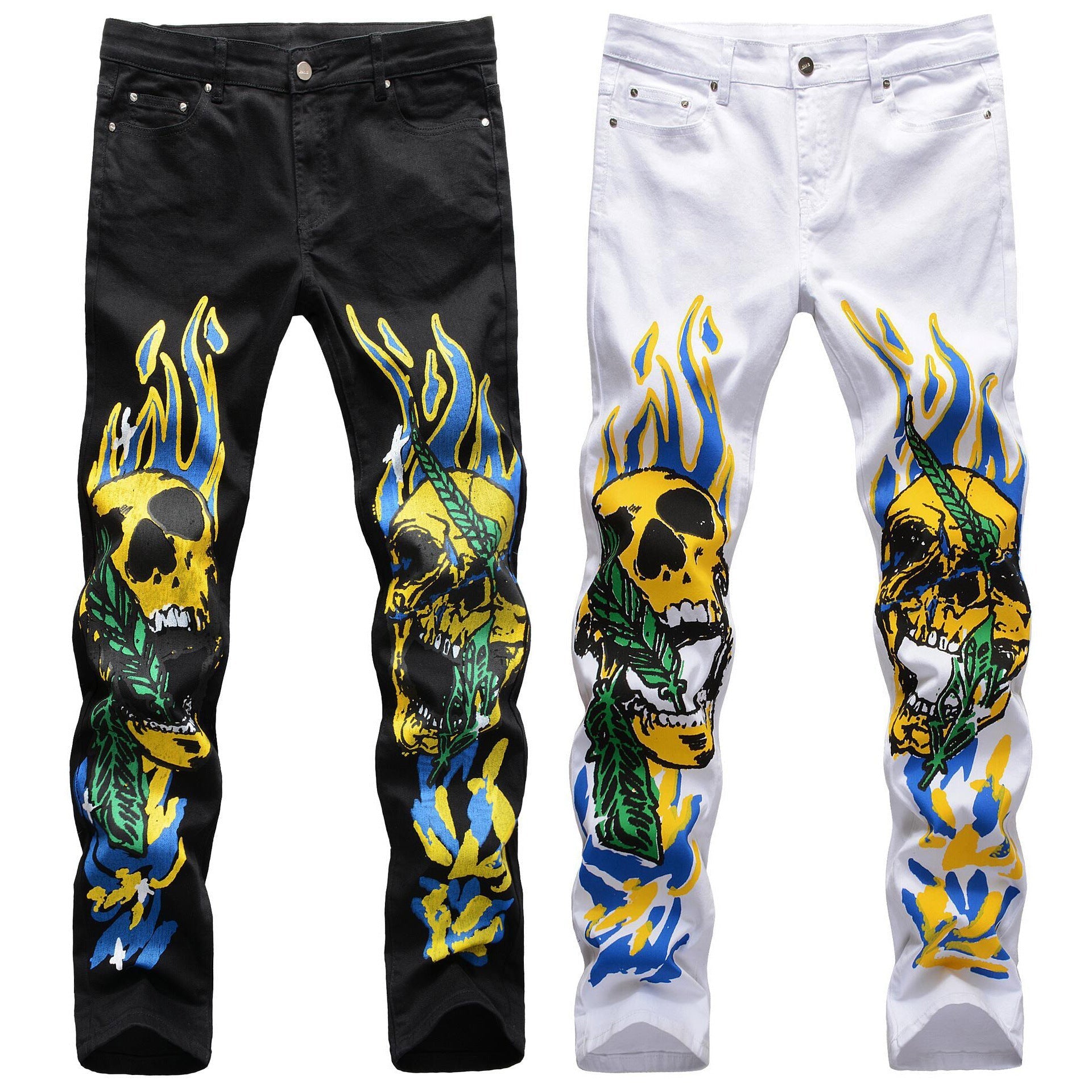 Skull graffiti flame street fashion men’s pants