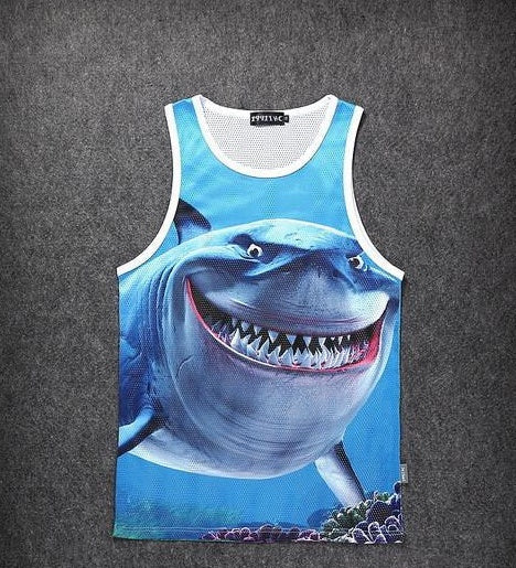 Skull Mesh Tank Top Other Variants Available - Shark / XXL