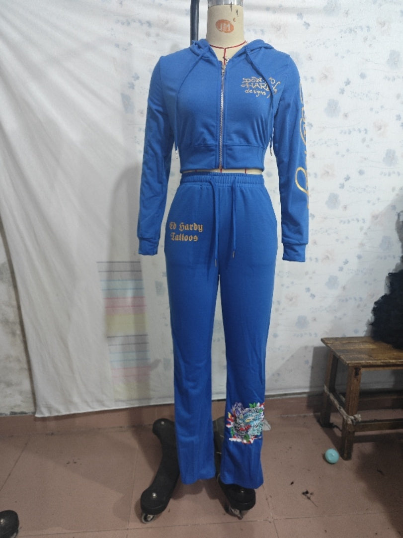 Street Printing 2-piece Set Multicolor - Blue / L