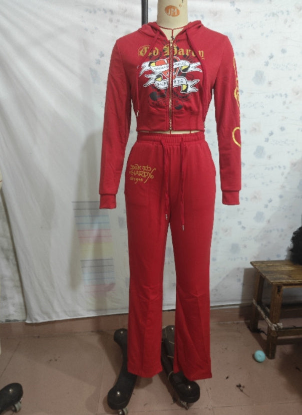 Street Printing 2-piece Set Multicolor - Red / S