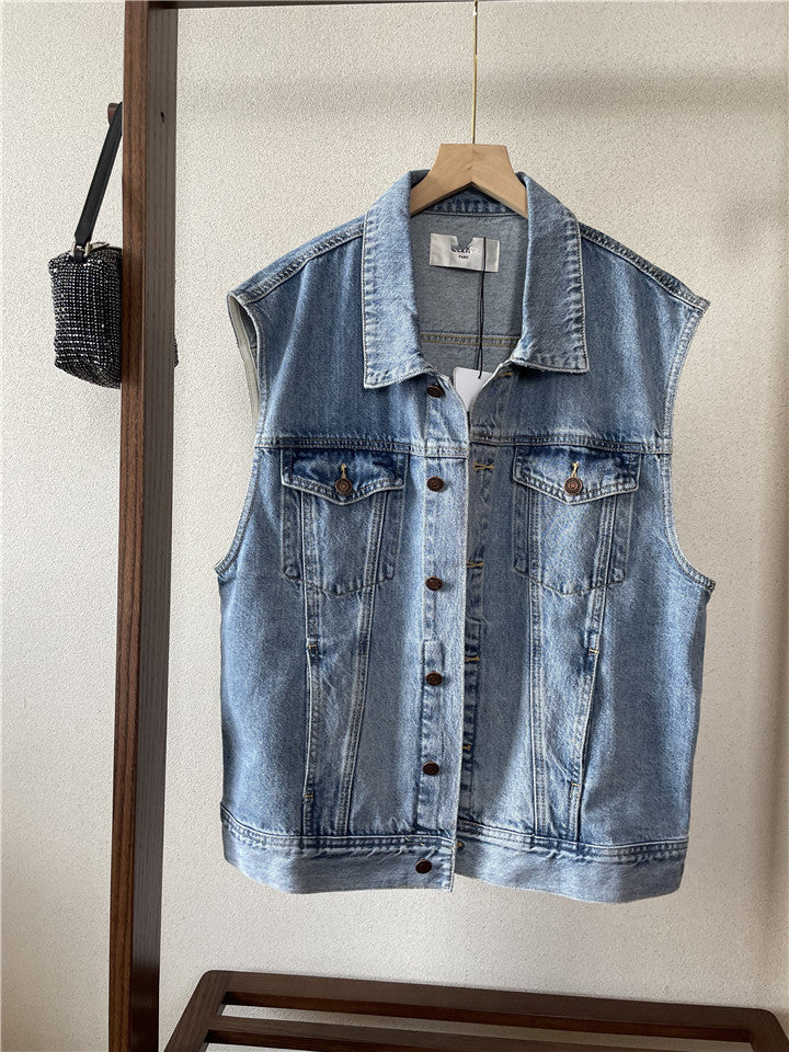 Ladies Denim Vest Loose Sleeveless Jacket Casual - Light Blue / S