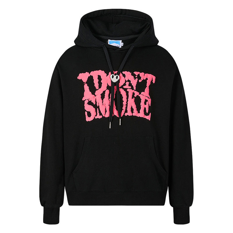 Blue Sky And White Clouds Three-dimensional Quit Smoking Logo Couple Sweater - Black / S