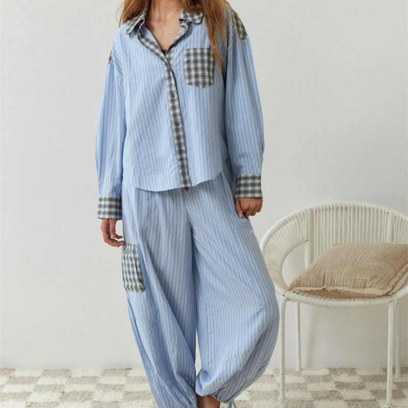 Autumn Women’s Clothing Casual Homewear Plaid Shirt Outfit