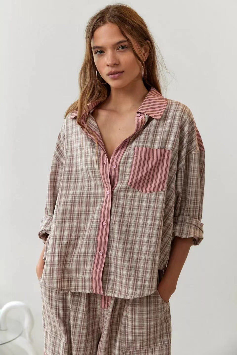 Autumn Women’s Clothing Casual Homewear Plaid Shirt Outfit