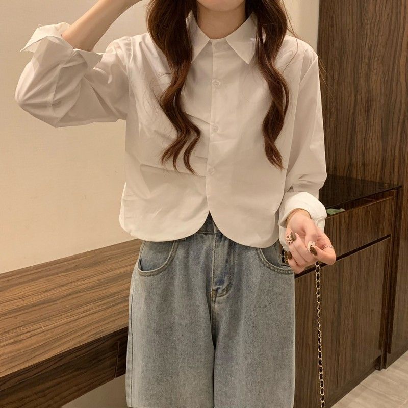 French White Shirt Women’s Spring Design Sense Niche Shirt Temperament High Sense Chic Beautiful Short Long Sleeve Top