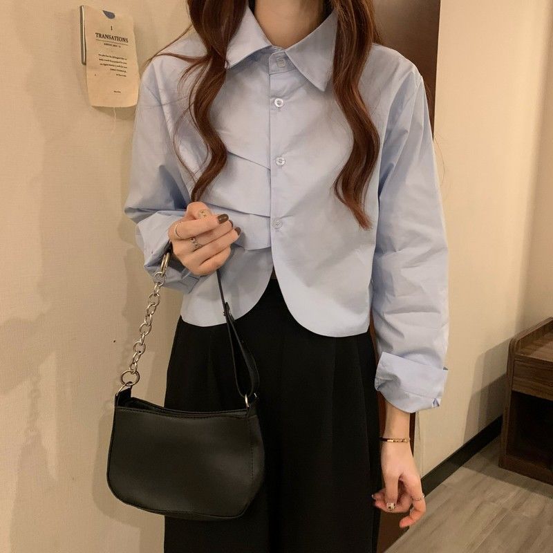 French White Shirt Women’s Spring Design Sense Niche Shirt Temperament High Sense Chic Beautiful Short Long Sleeve Top