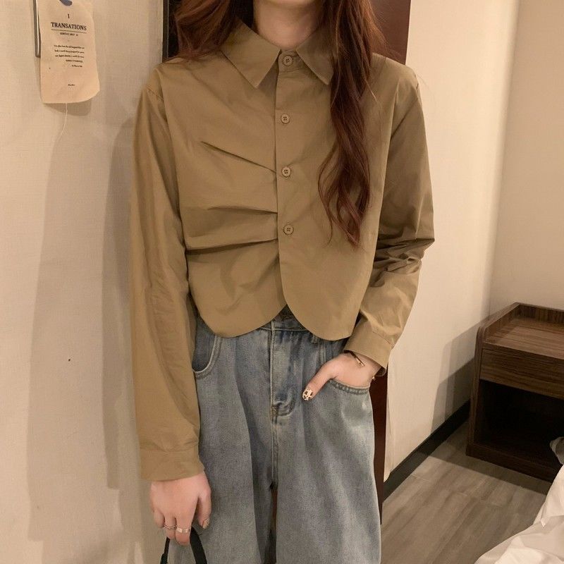 French White Shirt Women’s Spring Design Sense Niche Shirt Temperament High Sense Chic Beautiful Short Long Sleeve Top