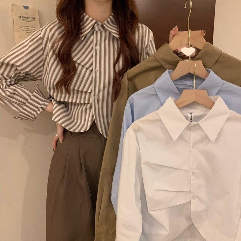 French White Shirt Women’s Spring Design Sense Niche Shirt Temperament High Sense Chic Beautiful Short Long Sleeve Top