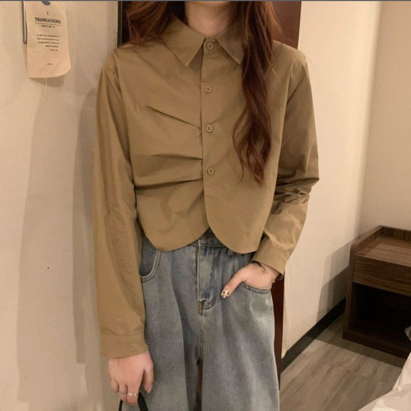 French White Shirt Women’s Spring Design Sense Niche Shirt Temperament High Sense Chic Beautiful Short Long Sleeve Top