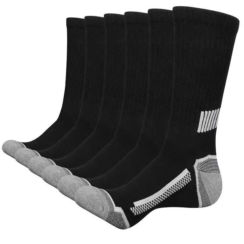 Men’s Simple Basketball Mid-calf Socks - Black / 42To47 / 6Pairs