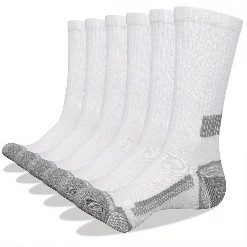 Men’s Simple Basketball Mid-calf Socks - White / 42To47 / 6Pairs