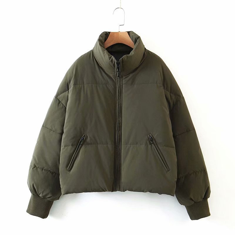 Women’s Urban Leisure Versatile Stand Collar Puffer Jacket Coat - Army Green / XS