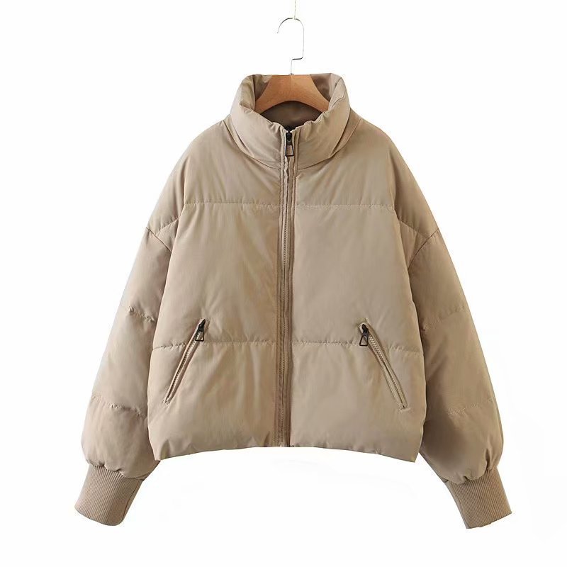 Women’s Urban Leisure Versatile Stand Collar Puffer Jacket Coat - Khaki / XS