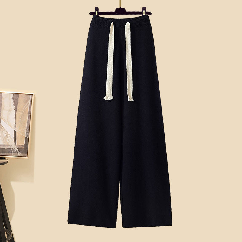 Long Cardigan With Turtleneck Sweater Wide Leg Pants - Black Pants / 2XL