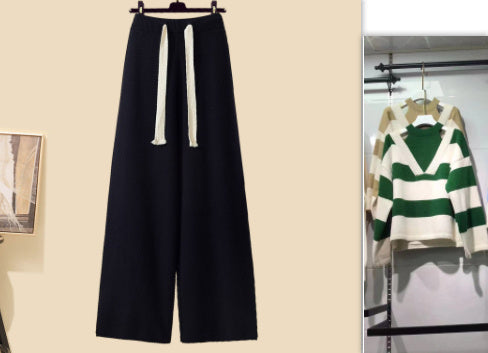 Long Cardigan With Turtleneck Sweater Wide Leg Pants - set1 / 2XL