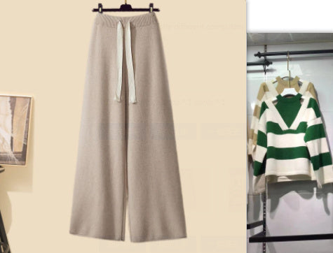 Long Cardigan With Turtleneck Sweater Wide Leg Pants - set2 / 2XL