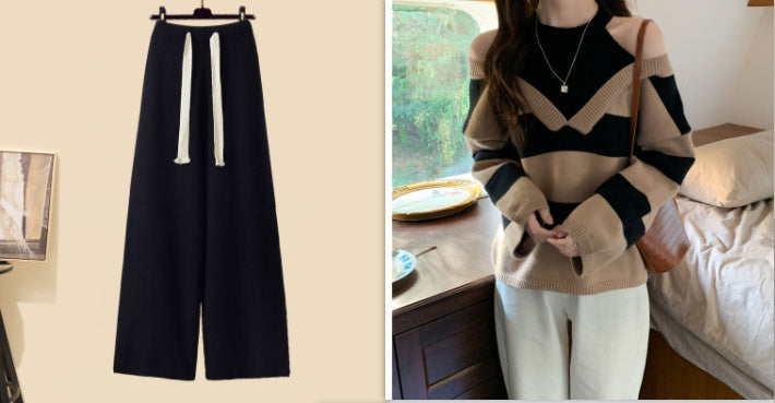 Long Cardigan With Turtleneck Sweater Wide Leg Pants - set3. / 2XL