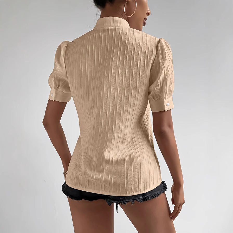 European And American Lace Patchwork Stand-up Collar Women’s Top